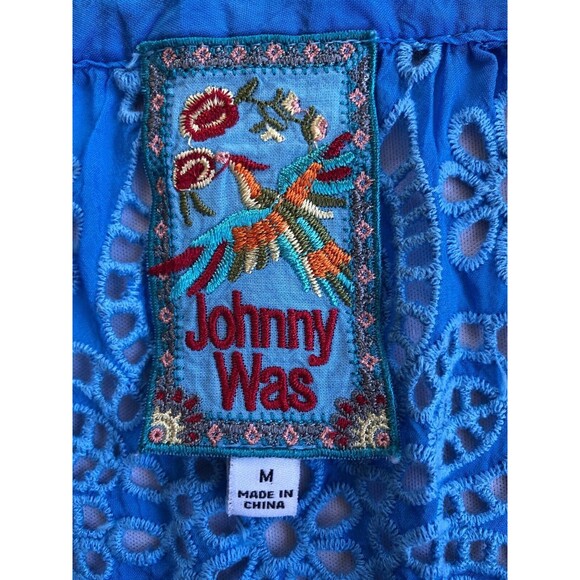 JOHNNY WAS Blue HAPPY SIA Square Neck Eyelet Blouse Eyelet Lace Medium - Picture 9 of 11